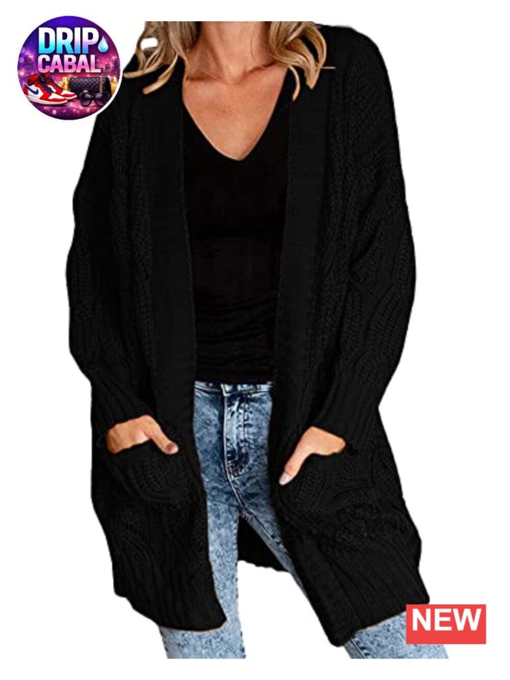 Plus Size Women's Cardigan Long Open Front Sweater Chunky Knit